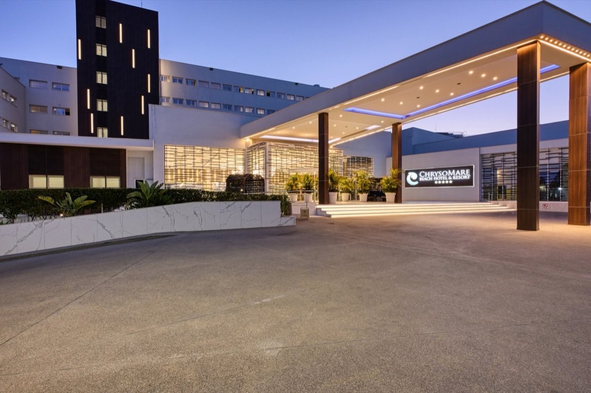 Anastasia Beach Hotel entrance at dusk